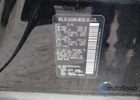 2017 Nissan Armada Platinum z USA, uszkodzony, nr VIN JN8AY2NC5H9505944